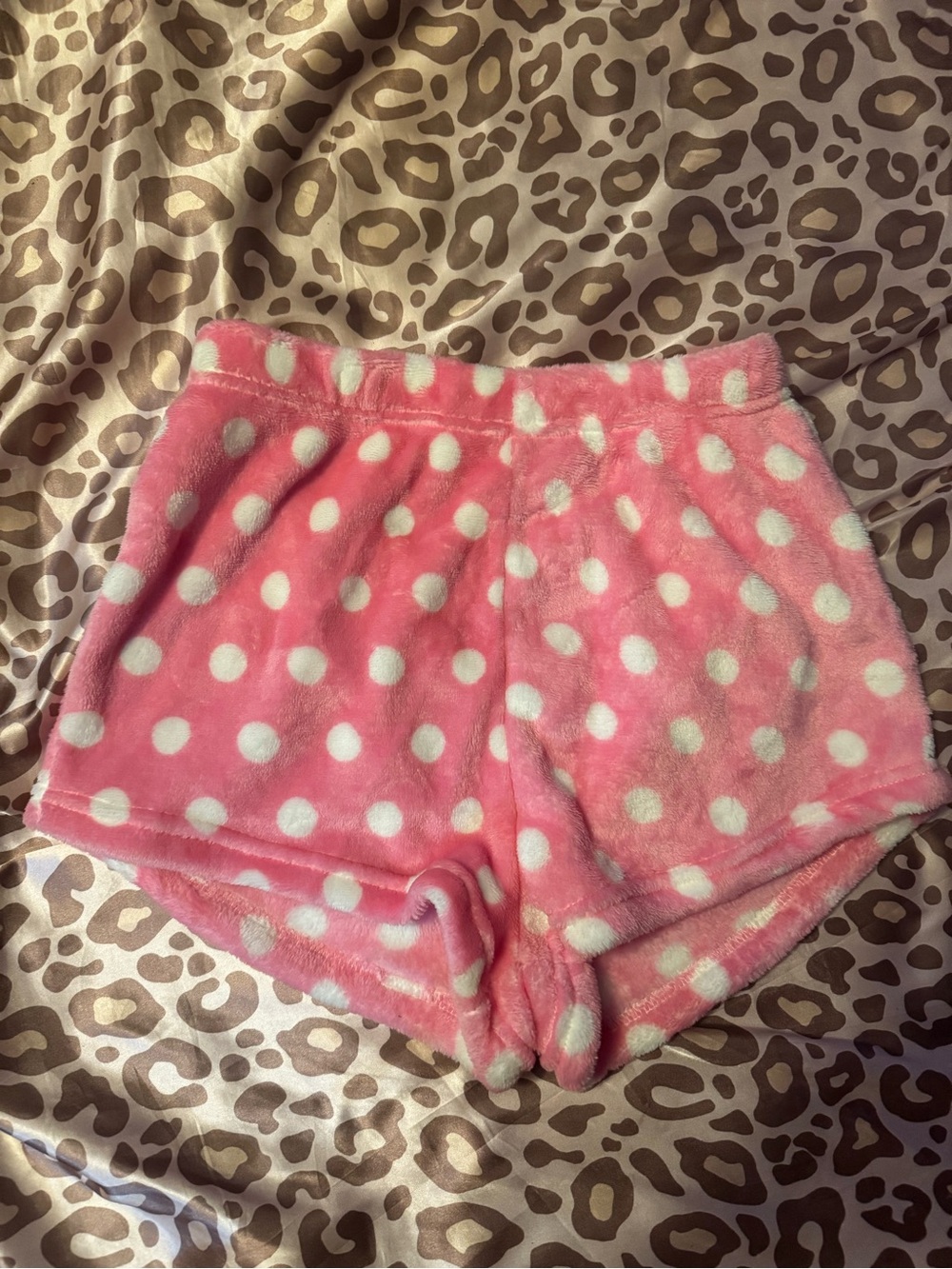 SHEIN Pink and White Polka Dot Plush Pajama Shorts